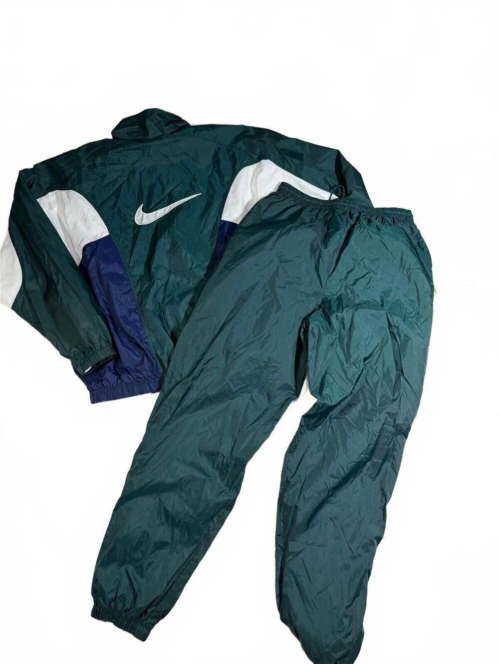 Vintage Nike 90s Dark Green and Navy Lined Windbreaker Set Size L